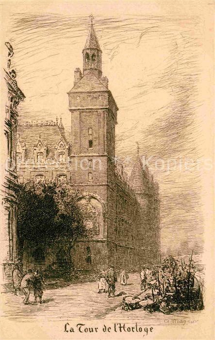 Paris La Tour de l Horloge Dessin Kuenstlerkarte