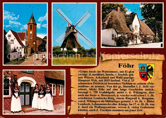 Insel Foehr Kirche Windmuehle Friesehaus Landestracht