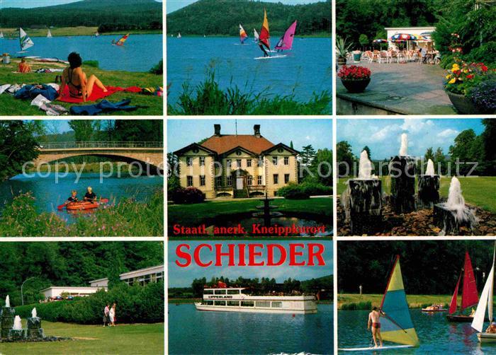 Schieder-Schwalenberg Badestrand Schiedersee Windsurfen Ausflugsdampfer Schloss