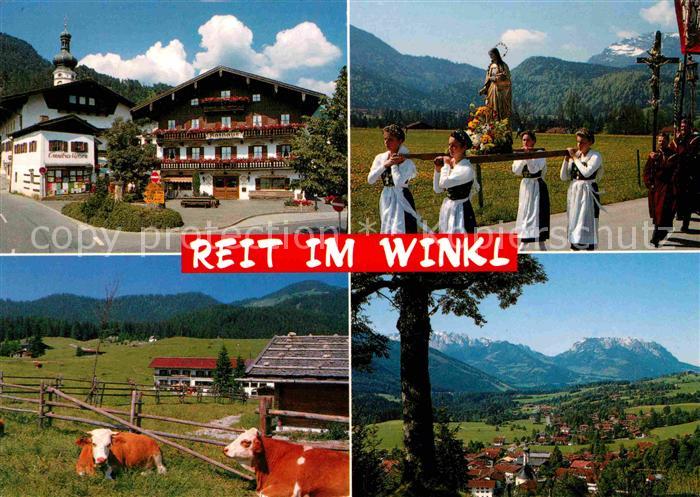 Reit Winkl Rathausplatz Winklmoos Alm Kirchenfest Panorama mit Kaisergebirge