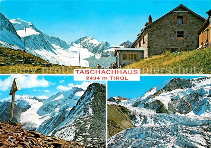 Taschachferner Taschachhaus Berghaus mit oelgrubenjoch und Eisbruch