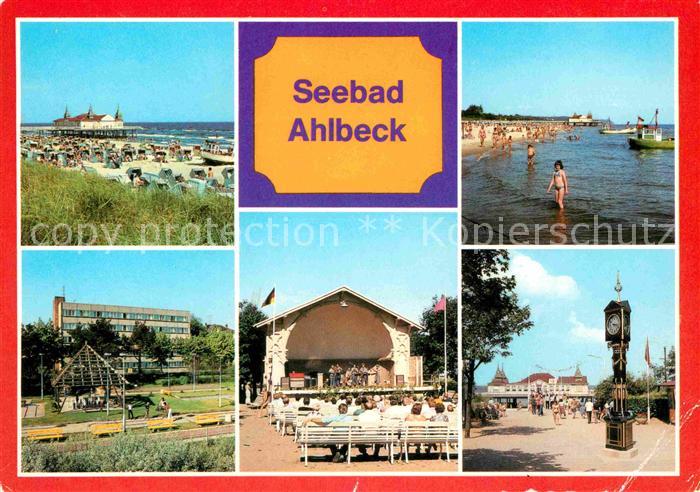 Ahlbeck Ostseebad Strand Seebruecke FDGB Erholungsheim Konzertpavillon Stranduhr