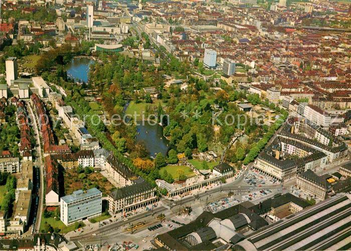 Karlsruhe Baden Fliegeraufnahme Hauptbahnhof mit Stadtgarten