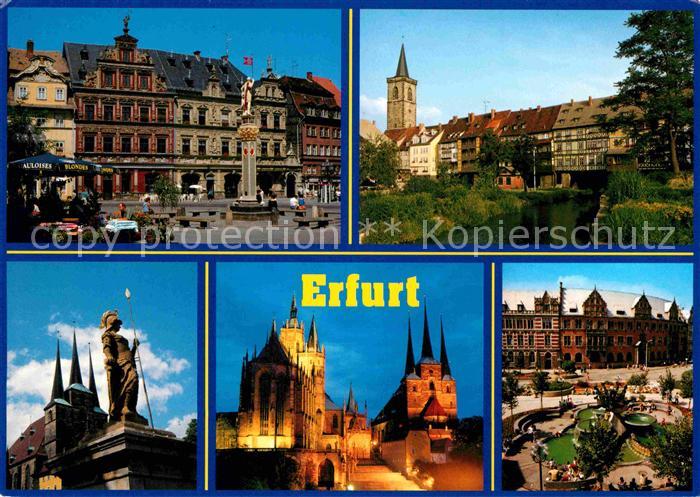ERFURT  CITY Fischmarkt Kraemerbruecke Minervabrunnen Dom Severikirche