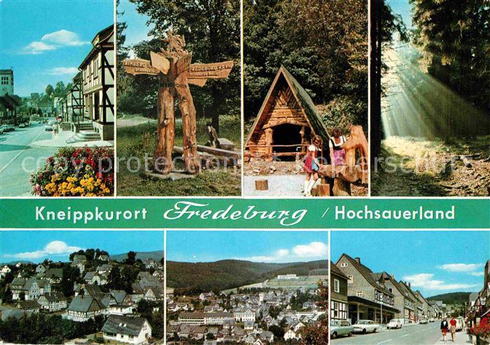 Fredeburg Schmallenberg Strassenpartie Dreibuchen Wegweiser Huette Brunnen Panor