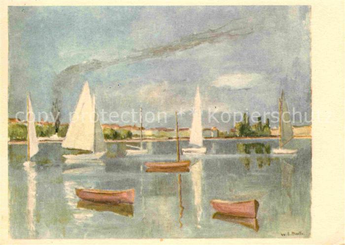 Kuenstlerkarte Eugene Martin Bateaux a Voile