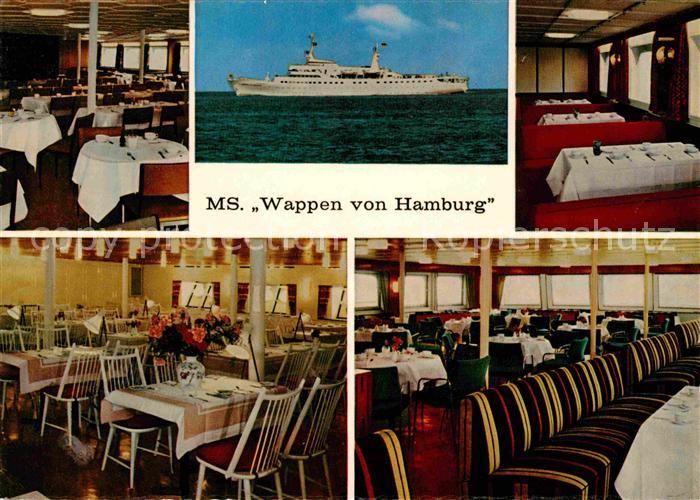 Schiffe Ships Navires MS Wappen vON Hamburg Veranda Speisesaal Cafe