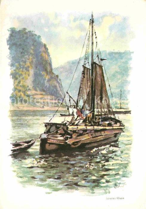 Segelboote Loreley am Rhein Kuenstlerkarte
