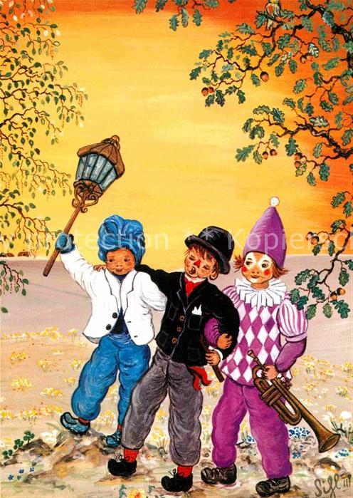 Kuenstlerkarte Sihl Samedan Fasching Karneval Clown Trompete Aladin