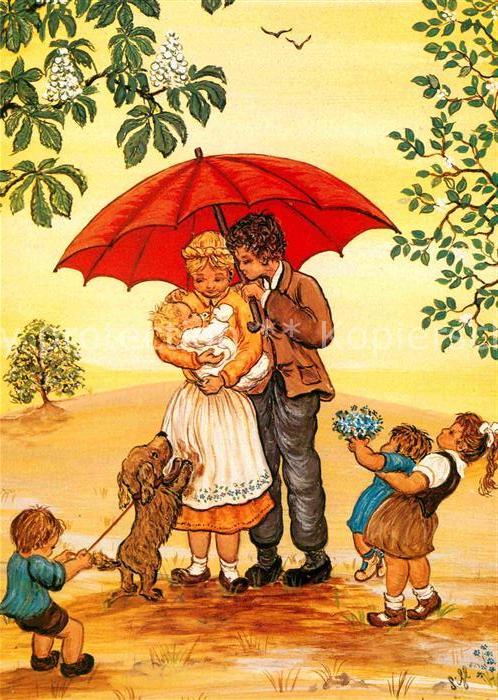 Kuenstlerkarte Sihl Samedan Familie Hund Baby Kinder