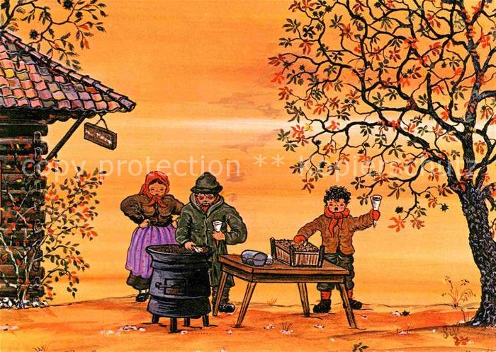 Kuenstlerkarte Sihl Samedan Maronenverkaeufer Kastanien