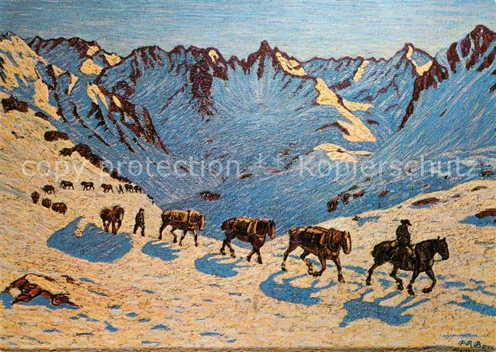 Kuenstlerkarte P. R. Berry Pferde Berge Volskmund V. Stupan