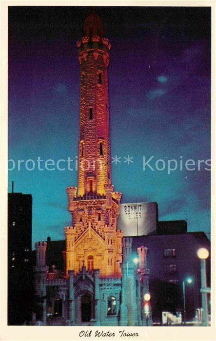 Chicago Illinois Old Water Tower at night
