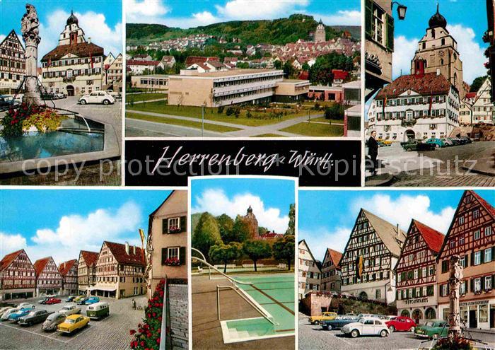 Herrenberg Wuerttemberg Altstadt Brunnen Stiftskirche Marktplatz Fachwerkhaeuser