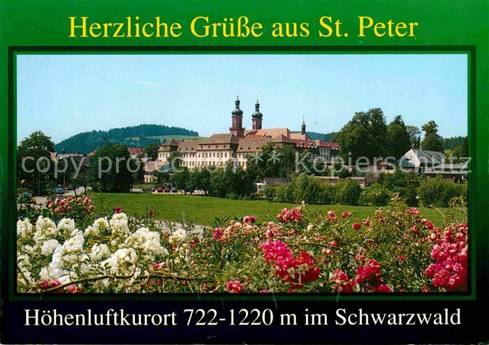 St Peter Schwarzwald Blick zur Klosterkirche Blumenbeet Hoehenluftkurort