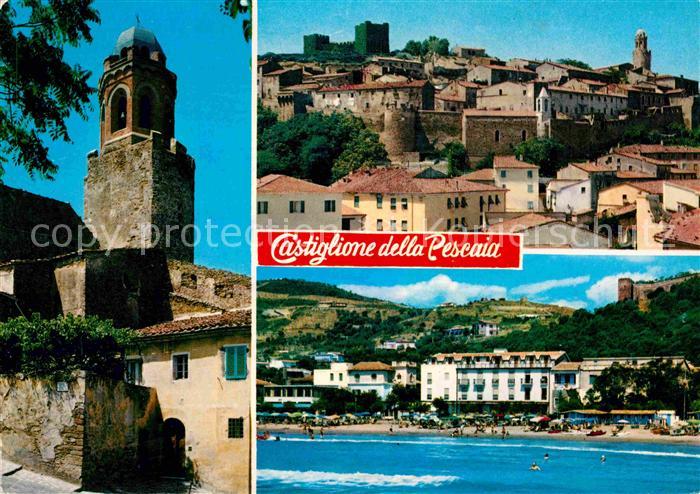 Castiglione della Pescaia Teilansichten Kirche Strand Ansicht vom Meer aus