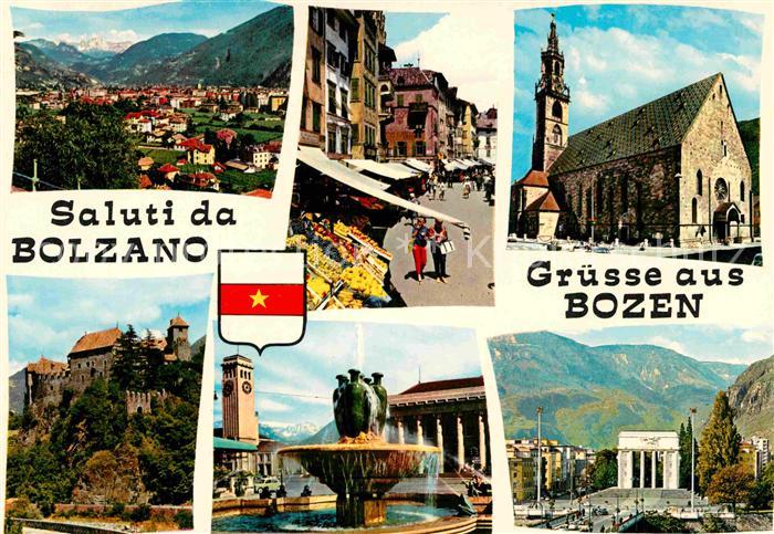 Bozen Suedtirol Panorama Col Catinaccio Piazza delle Erbe Duomo Castel Monumento
