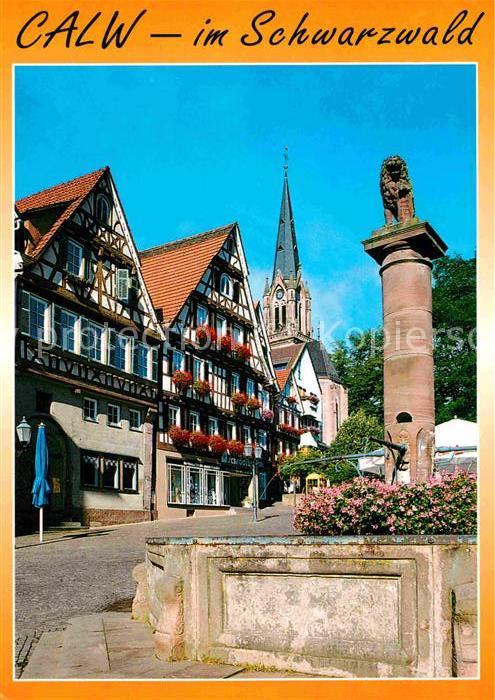 Calw Marktplatz mit Loewenbrunnen Altstadt Fachwerkhaeuser Kirche