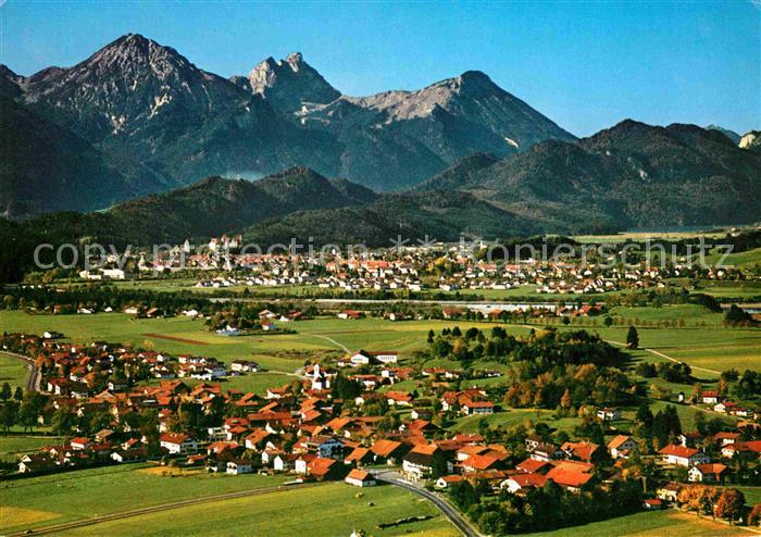 Schwangau mit Rossberg Aggenstein Breitenberg Allgaeuer Alpen Fliegeraufnahme