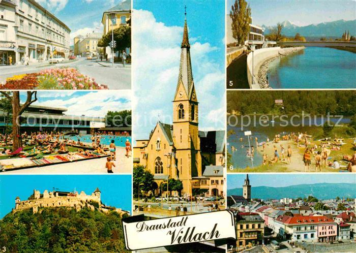 Villach Kaernten Bahnhofstr Warmbad Villach Ruine Landskron Nikolaikirche Drau M