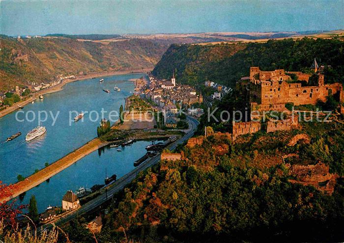 St Goar Burg Rheinfels mit St Goarshausen und Burg Katz