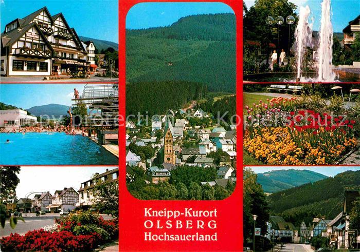 Olsberg Sauerland Fachwerkhaus Stadtblick Springbrunnen Schwimmbad Strassenparti