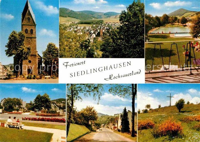 Siedlinghausen Kirche Ortsansicht Schwimmbad Park Strassenpartie