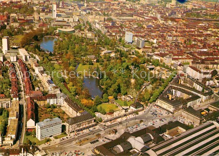 Karlsruhe Baden Hauptbahnhof mit Stadtgarten Fliegeraufnahme