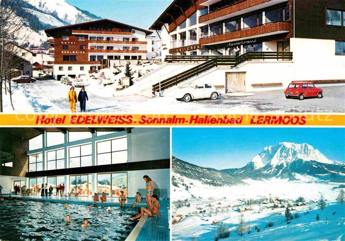 Lermoos Tirol Hotel Edelweiss Sonnenalm Hallenbad Winterpanorama Zugspitze