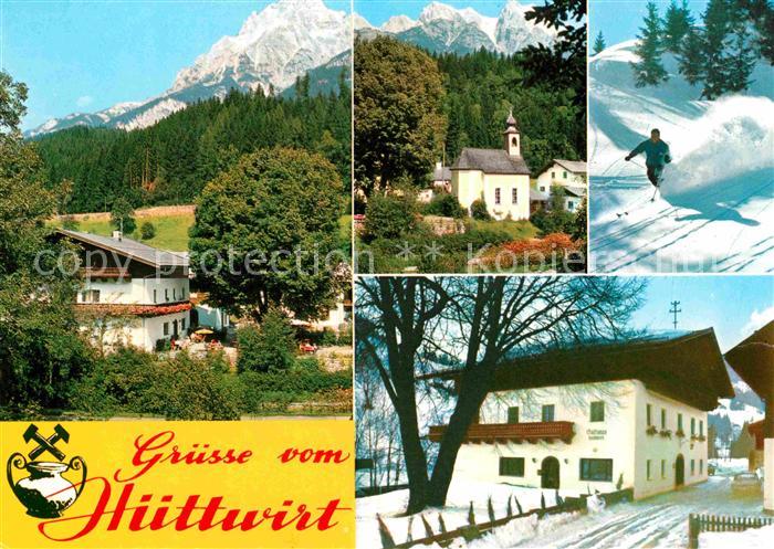 Leogang Gasthaus Huettwirt Kapelle Skifahrer Wintersportplatz Alpen