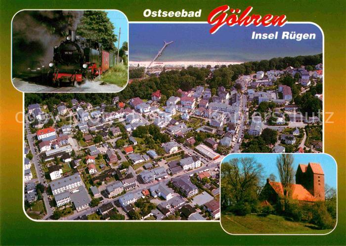 Goehren Ruegen Fliegeraufnahme Dampflok Kirche