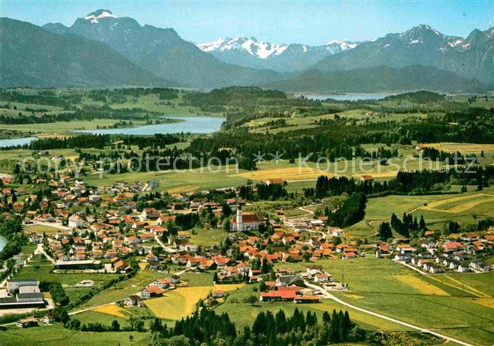 Lechbruck See Fliegeraufnahme mit Alpen