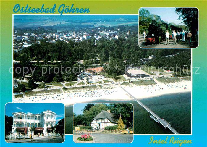 Goehren Ruegen Fliegeraufnahme mit Strand Dampflok