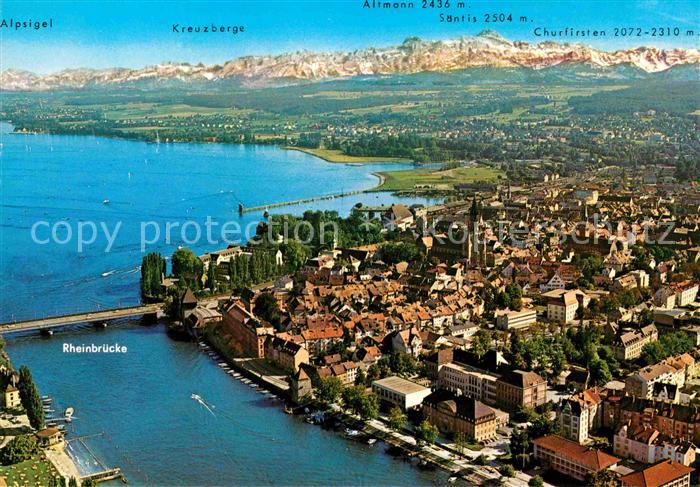Konstanz Bodensee Fliegeraufnahme mit Rheinbruecke