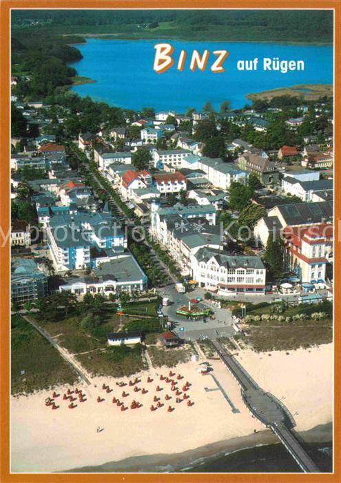 Binz Ruegen Fliegeraufnahme mit Strand und Seebruecke