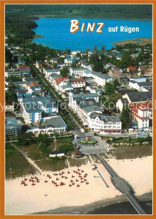 Binz Ruegen Fliegeraufnahme mit Strand und Seebruecke