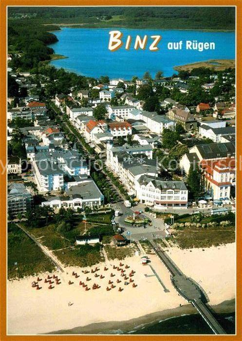 Binz Ruegen Fliegeraufnahme mit Strand Seebruecke