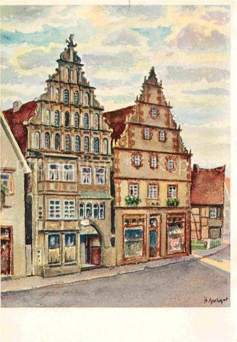 Bad Salzuflen Alte Giebelhaeuser am Markt Kuenstlerkarte