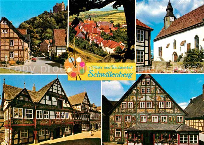 Schwalenberg Burgblick Teilansicht Stadtkirche Rathaus Kuenstlerklause