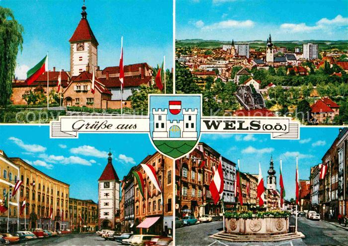 Wels Stadttor Panorama Brunnen