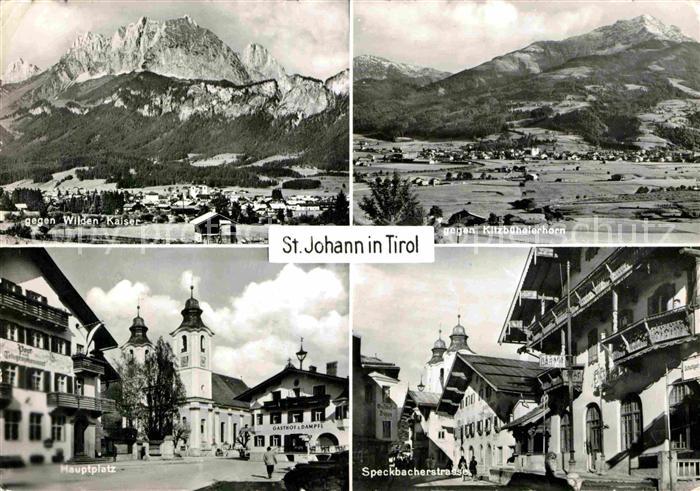 St Johann Tirol mit Wildem Kaiser Kitzbuehelerhorn Hauptplatz Speckbacherstrasse