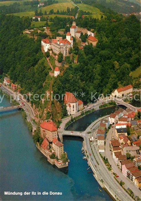 PAssAU Bayern Fliegeraufnahme Muendung der Ilz in die Donau