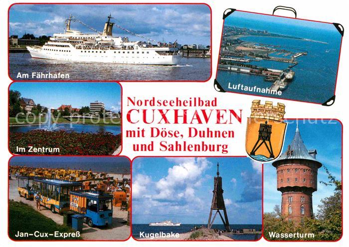 Cuxhaven Doese Nordseebad Wasserturm Faehrhafen Jan-Cux-Express Flugaufnahme