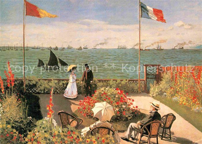 Kuenstlerkarte Claude Monet Terrasse an der See Sainte-Adresse 1866