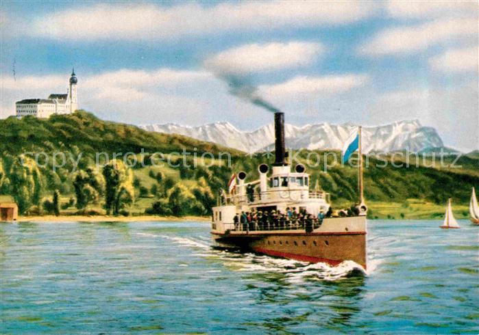 Dampfer Seitenrad Ammersee Kloster Andechs Zugspitze