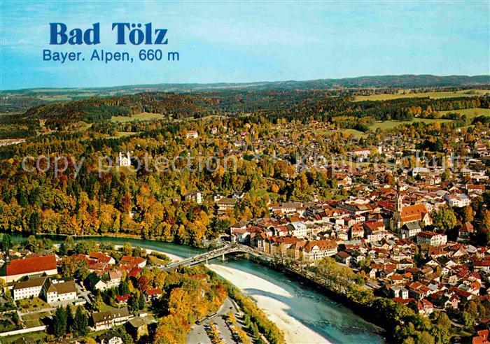 Bad Toelz Fliegeraufnahme mit Isar und Kalvarienberg