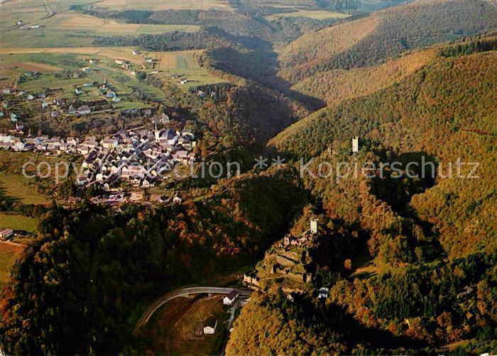 Manderscheid Eifel Fliegeraufnahme Ober- und Niederburg am Liesertal