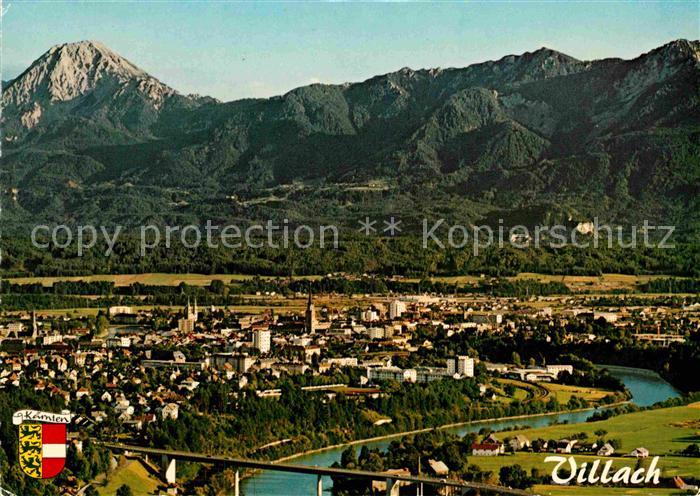 Villach Kaernten Draufluss Mittagskogel Karawanken Fliegeraufnahme