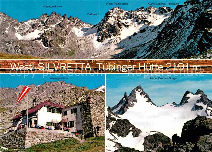 Tuebinger Huette mit Litzner Seehorn Gruppe vom Plattenjoch und Valgraggeskamm G