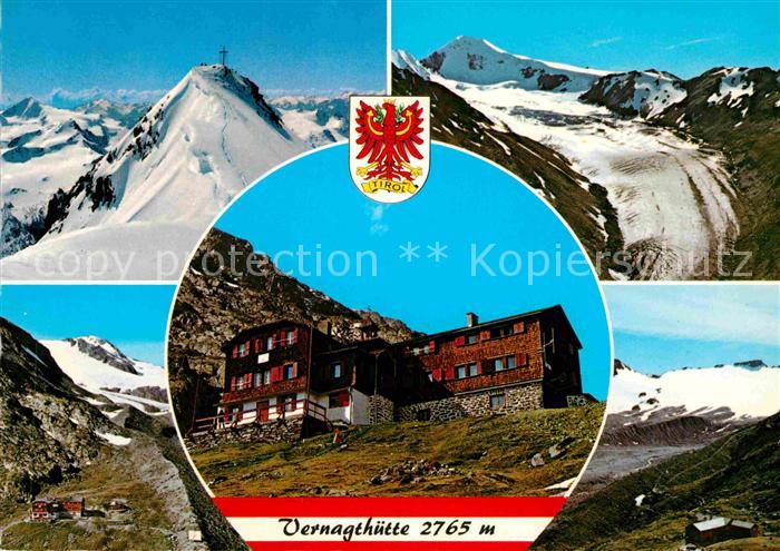 Vernagthuette mit Wildspitze und Similaun oetztaler Alpen